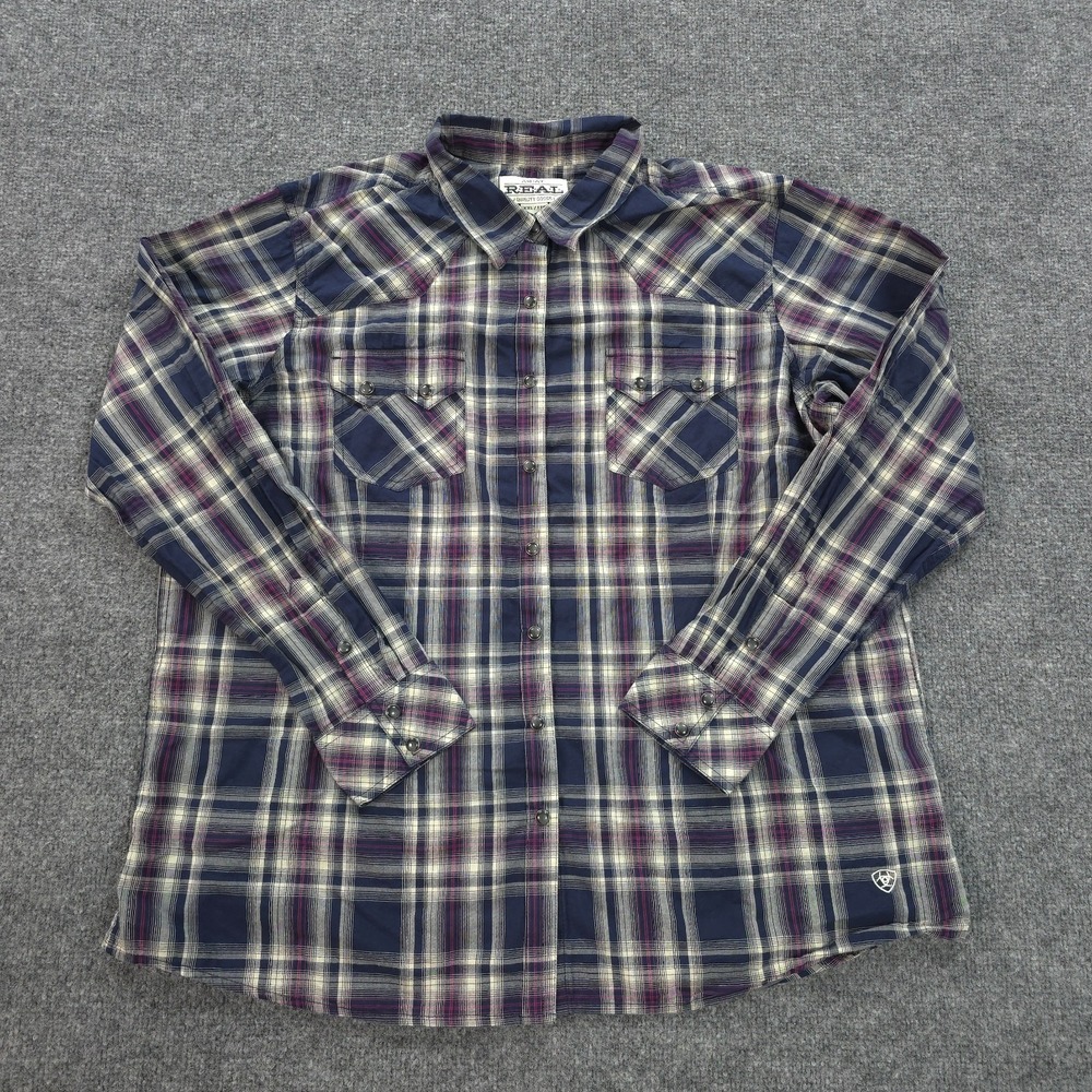 Ariat Navy Purple Cream Plaid Button-Up Shirt